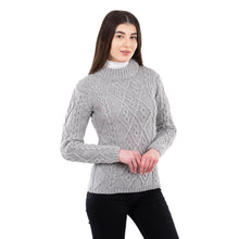 Load image into Gallery viewer, ML905 Women's Wool Cable Knit Aran Sweater Grey Tara Irish Clothing