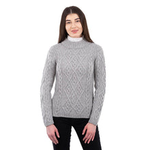 Load image into Gallery viewer, ML905 Women's Wool Cable Knit Aran Sweater Grey Tara Irish Clothing