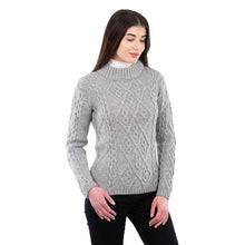 Load image into Gallery viewer, ML905 Women's Wool Cable Knit Aran Sweater Grey Tara Irish Clothing