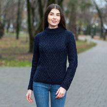 Load image into Gallery viewer, ML905 Women's Wool Cable Knit Aran Sweater Navy Blue Tara Irish Clothing