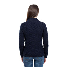 Load image into Gallery viewer, ML905 Women's Wool Cable Knit Aran Sweater Navy Blue Back Tara Irish Clothing