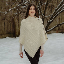 Load image into Gallery viewer, ML906 Aran Cable Buttoned Wool Poncho White Tara Irish Clothing