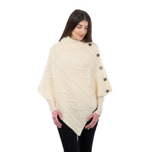 Load image into Gallery viewer, ML906 Aran Cable Buttoned Wool Poncho White Tara Irish Clothing