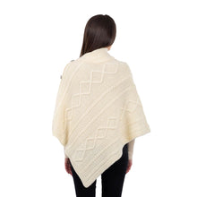 Load image into Gallery viewer, ML906 Aran Cable Buttoned Wool Poncho White Back Irish Clothing