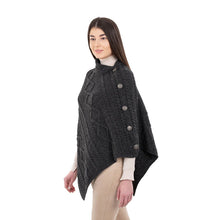 Load image into Gallery viewer, ML906 Aran Cable Buttoned Wool Poncho Charcoal Tara Irish Clothing