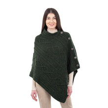Load image into Gallery viewer, ML906 Aran Cable Buttoned Wool Poncho Army Green Tara Irish Clothing