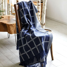 Load image into Gallery viewer, Blue Irish Oxford Merino Wool Check Blanket