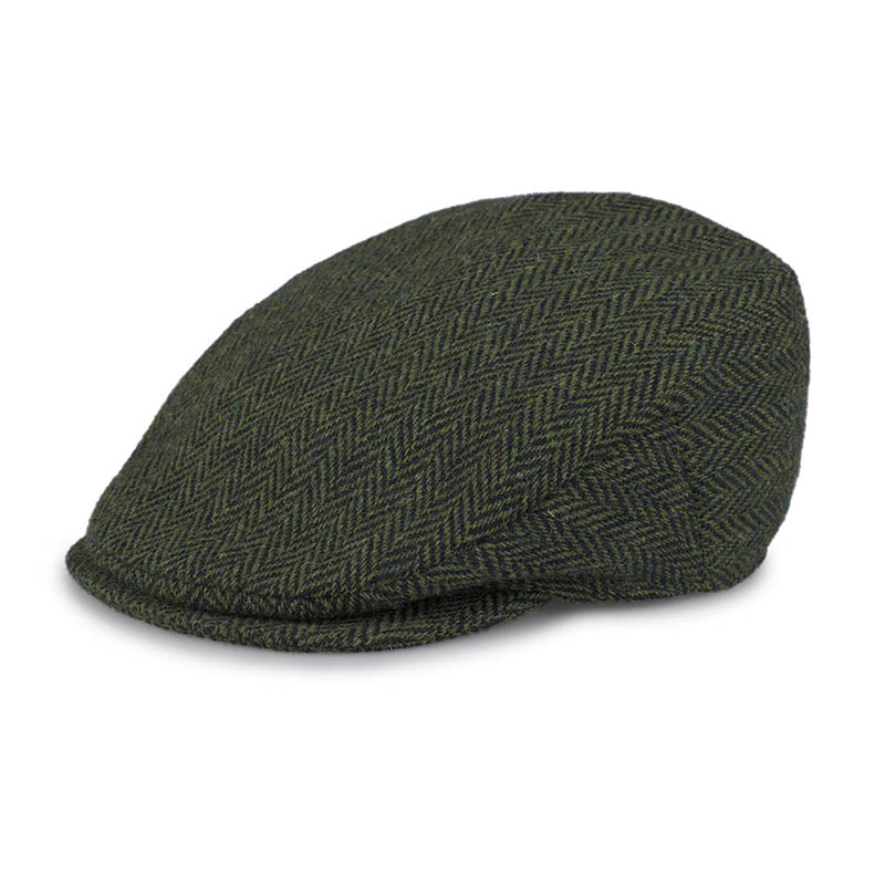 Handcrafted Irish Tweed Flat Cap – Green Herringbone