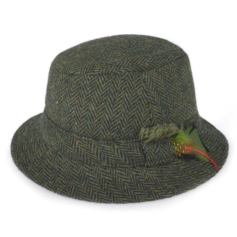 Green Herringbone Irish Tweed Walking Cap
