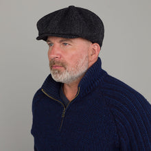 Load image into Gallery viewer, Handcrafted Men&#39;s Black Herringbone Newsboy Cap

