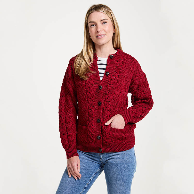 Merino Wool Aran Cable Lumber Cardigan