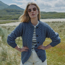 Load image into Gallery viewer, Merino Wool Aran Cable Lumber Cardigan Lifestyle Tara Irish Clothing.com
