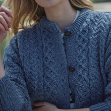 Load image into Gallery viewer, Merino Wool Aran Cable Lumber Cardigan Denim Tara Irish Clothing.com
