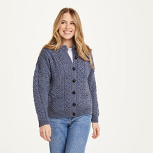 Load image into Gallery viewer, Merino Wool Aran Cable Lumber Cardigan Denim Tara Irish Clothing.com
