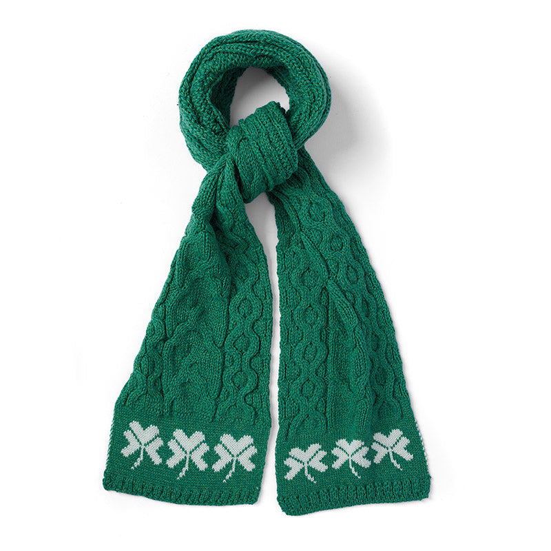 Aran Wool Scarf with Shamrocks