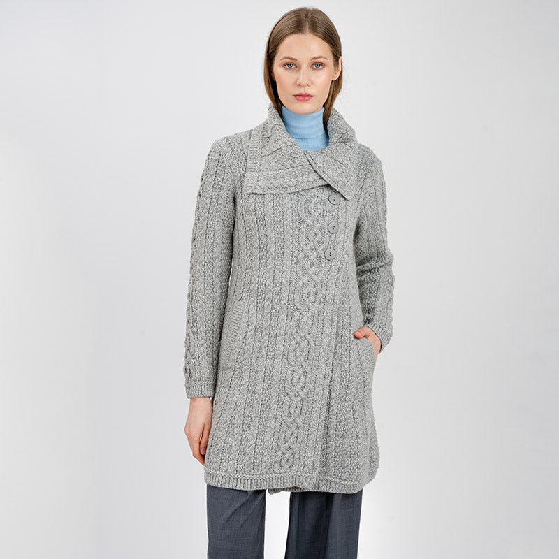 Merino Wool Large Collar Aran Coat