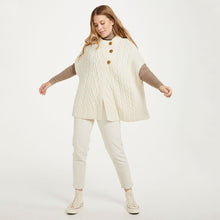 Load image into Gallery viewer, Ladies SuperSoft Merino Wool Aran Knit Buttoned Poncho
