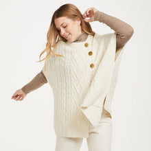 Load image into Gallery viewer, Ladies SuperSoft Merino Wool Aran Knit Buttoned Poncho
