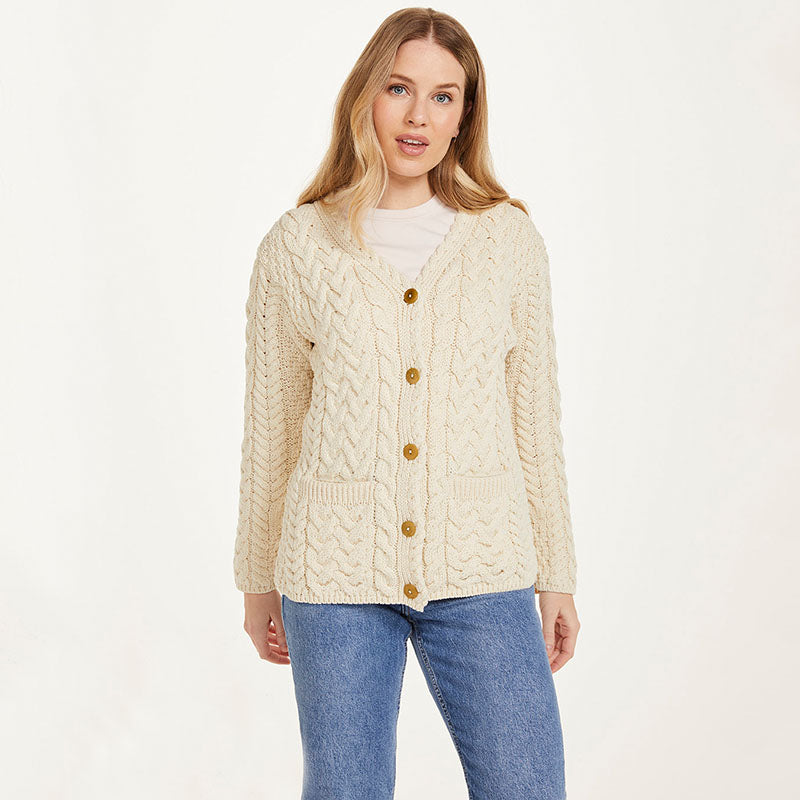 Traditional Irish Cable Knit Ladies Cardigan