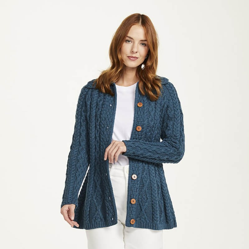 SuperSoft Merino Irish Button-Up Flared Cardigan