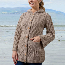 Load image into Gallery viewer, Women&#39;s Aran Pattern Long Hooded Coatigan
