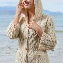 Load image into Gallery viewer, Women&#39;s Aran Pattern Long Hooded Coatigan
