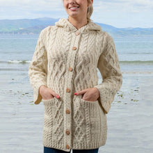 Load image into Gallery viewer, Women&#39;s Aran Pattern Long Hooded Coatigan
