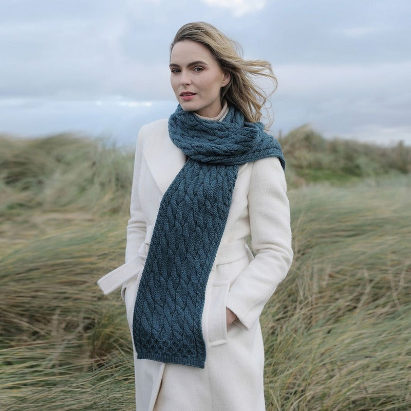 Fine Merino Wool Oversized Aran Cable Knit Scarf