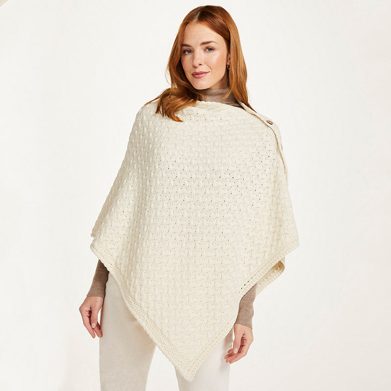Merino Irish Poncho with Side Buttons
