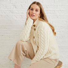 Load image into Gallery viewer, SuperSoft Merino Aran Cable Knit Asymmetric Cardigan

