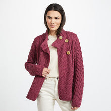 Load image into Gallery viewer, SuperSoft Merino Aran Cable Knit Asymmetric Cardigan

