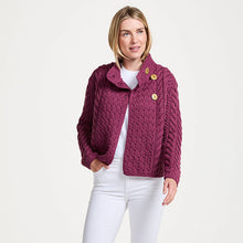Load image into Gallery viewer, SuperSoft Merino Aran Cable Knit Asymmetric Cardigan
