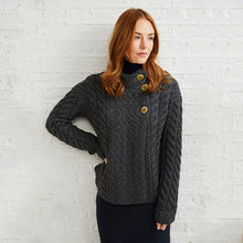 Load image into Gallery viewer, SuperSoft Merino Aran Cable Knit Asymmetric Cardigan
