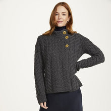 Load image into Gallery viewer, SuperSoft Merino Aran Cable Knit Asymmetric Cardigan
