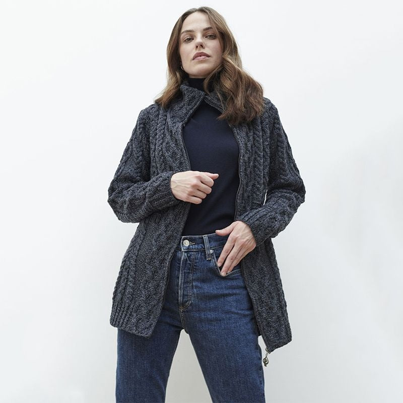 Women's Merino Wool Aran A-Line Cardigan