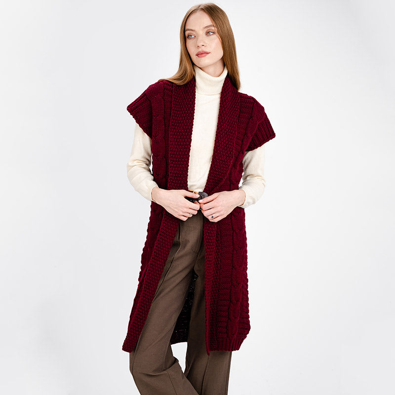 Ladies Long Irish Sleeveless Wool Cardigan