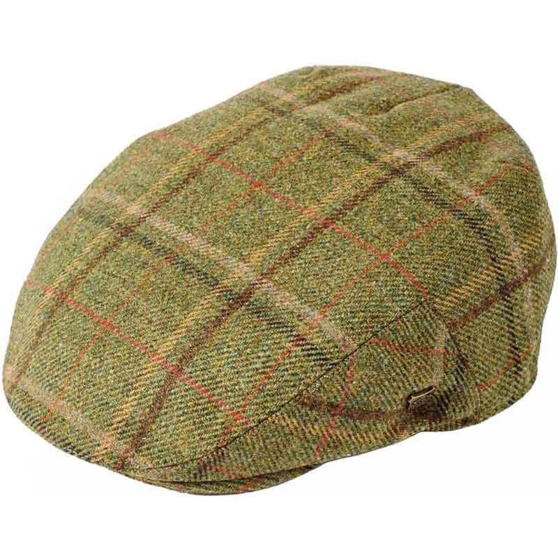 Irish Wool Tweed Green Flat Cap with Overcheck