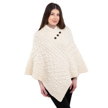 Load image into Gallery viewer, Ladies Aran Fisherman Poncho with Buttons
