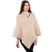 Load image into Gallery viewer, Ladies Aran Fisherman Poncho with Buttons
