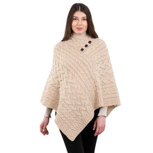 Load image into Gallery viewer, Ladies Aran Fisherman Poncho with Buttons
