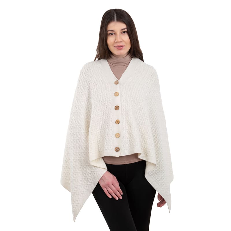 Ladies Lambswool Aran Button-Up Poncho