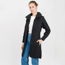 Load image into Gallery viewer, Merino Double Collar Aran Cardigan with Zipper for Ladies
