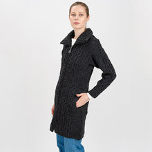Load image into Gallery viewer, Merino Double Collar Aran Cardigan with Zipper for Ladies
