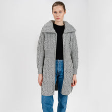 Load image into Gallery viewer, Merino Double Collar Aran Cardigan with Zipper for Ladies

