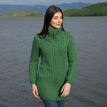 Load image into Gallery viewer, Women&#39;s Double Collar Aran Cardigan with Zipper
