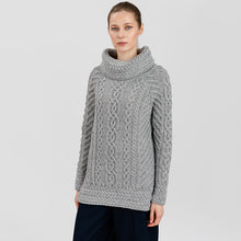 Load image into Gallery viewer, Traditional Ladies Funnel Neck Aran Sweater
