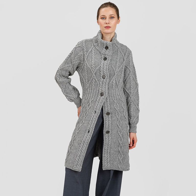 Long Ladies Irish Wool Aran Jacket