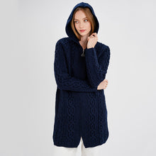 Load image into Gallery viewer, Irish Aran Cable Hooded Cardigan with Zip for Women
