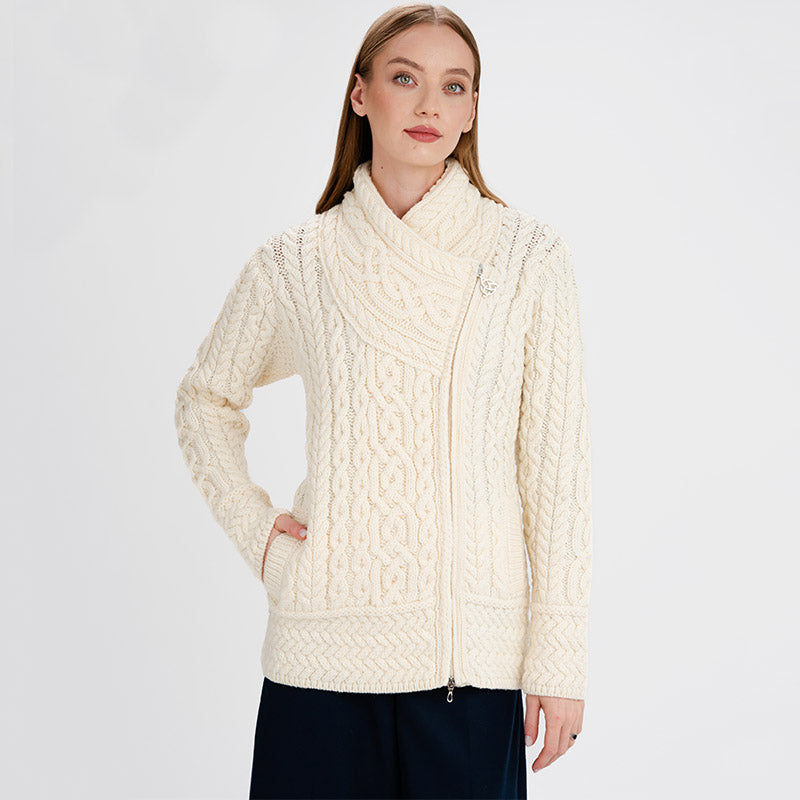 Ladies White Irish Aran Jacket