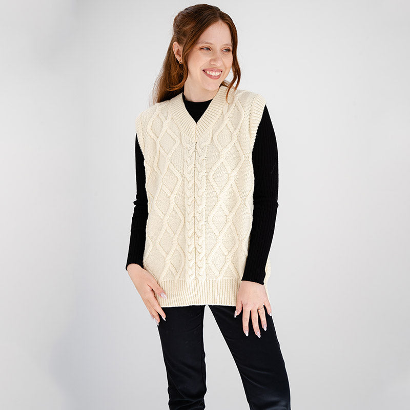 V Neck Merino Wool Vest Ladies Merino Wool Cable Knit Relaxed Vest